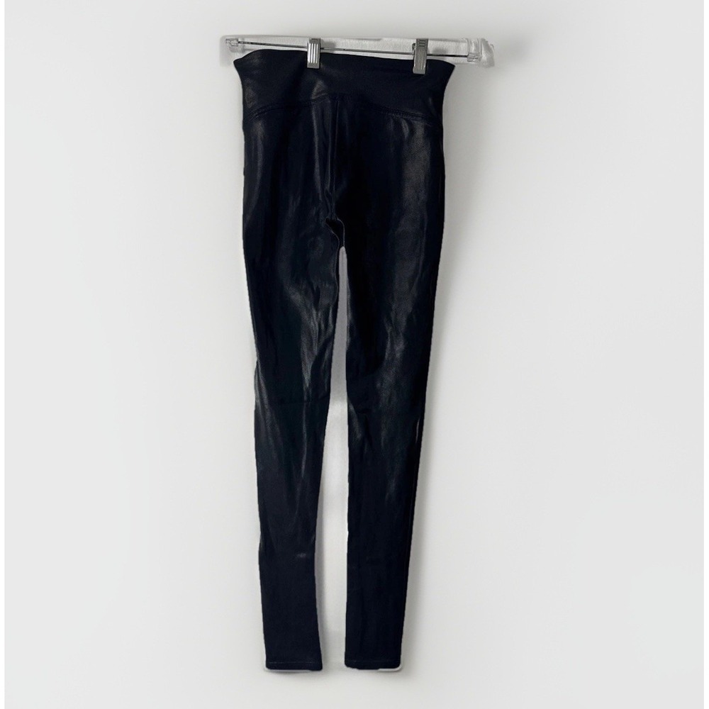 Spanx Leggings Women's Small/Petite (24x25.5) Faux Leather Shiny Black High Rise - Picture 2 of 9